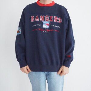 Vintage 90s Lee Sport Navy Rangers NHL Atlantic Division Crewneck Sweatshirt XXL